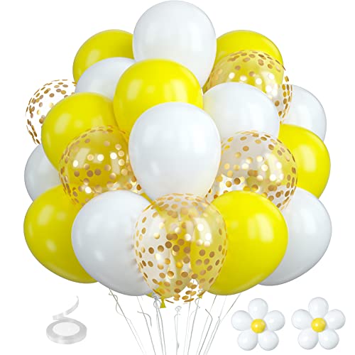 Luftballons Gelb Weiß, 30 Stück Luftballons Geburtstag Gelbe, Gold Konfetti Ballons Latex Luftballon Gelb Helium Ballons Gänseblümchen Luftballons für Kinder Geburtstagsdeko Babyparty Hochzeitsdeko von Biapian