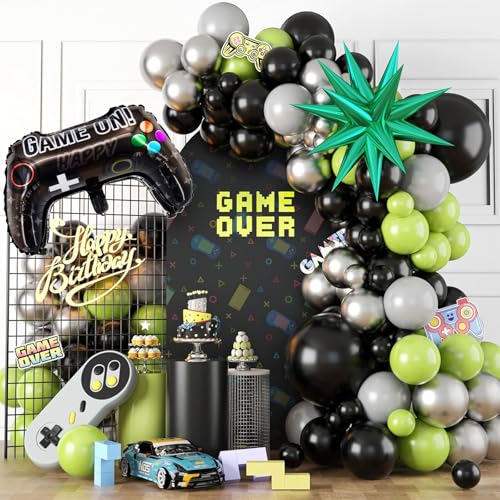 Luftballons Girlande Jungen, Gaming Ballon Girlande mit Hellgrün Schwarz Grau Latexballons Stern Gamepad Controller Folienballons für Junge Mann Videospiel Thema Babyparty Geburtstag Party Dekoration von Biapian