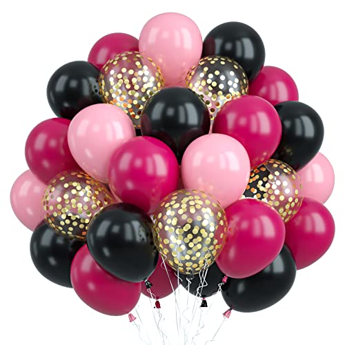 Luftballons Rosa Schwarz, 30 Stück Luftballons Geburtstag Rosa und Schwarz, Gold Konfetti Ballons Punkte Latex Luftballon Helium Party Dekoration für Mädchen Geburtstagsfeier Brautparty Babyparty Deko von Biapian