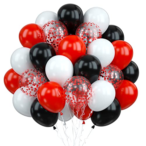 Luftballons Rot Weiß Schwarz, 30 Stück Rot Konfetti Luftballon, Helium Ballons Hochzeit Rot Schwarz Latex Luftballon Party Dekoration für Geburtstag Babyparty Hochzeitsdeko Valentinstag Halloween Deko von Biapian