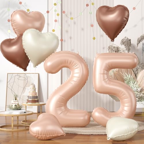 Luftballons Zahlen 25, Aprikose Ballon Zahl 25 Geburtstagsdeko, Beige Creme Braun Herz Luftballons Hochzeit Deko, Nude Neutraler Folienballon Helium für Frauen 25. Geburtstag Jubiläum Party Dekoration Luftballons Zahlen 25, Aprikose Ballon Zahl 25 Geburtstagsdeko, Beige Creme Braun Herz Luftballons Hochzeit Deko, Nude Neutraler Folienballon Helium für Frauen 25. Geburtstag Jubiläum Party Dekoration von Biapian