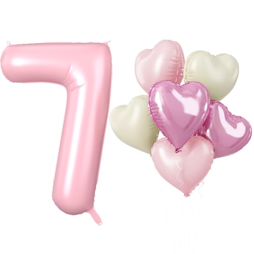 XXL Rosa Luftballon Zahl 7, 40 Zoll Pastell Rosa Folienballon Zahlen 7, Zahlenballon 7. Geburtstag Dekoration mit Herz Ballons Helium für Kinder Mädchen 7 Geburtstagsdeko Hochzeit Jubiläum Party Deko XXL Rosa Luftballon Zahl 7, 40 Zoll Pastell Rosa Folienballon Zahlen 7, Zahlenballon 7. Geburtstag Dekoration mit Herz Ballons Helium für Kinder Mädchen 7 Geburtstagsdeko Hochzeit Jubiläum Party Deko von Biapian