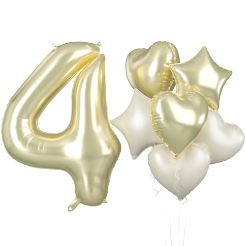 Zahlen Luftballon 4 Gold, Riesen Hell Gold Folienballon Zahl, 40 Zoll Helium Zahlenballon mit Creme Beige Herzluftballon 4. Geburtstag Deko für Mädchen Junge 4 Jahre Jubiläum Hochzeit Party Dekoration Zahlen Luftballon 4 Gold, Riesen Hell Gold Folienballon Zahl, 40 Zoll Helium Zahlenballon mit Creme Beige Herzluftballon 4. Geburtstag Deko für Mädchen Junge 4 Jahre Jubiläum Hochzeit Party Dekoration von Biapian