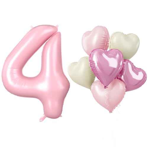 Zahlen Luftballon 4 Rosa, Riesen Hell Rosa Folienballon Zahl für Mädchen, 40 Zoll Helium Zahlenballon mit Herzluftballons 4. Geburtstag Deko für Kinder 4 Jahre Jubiläum Hochzeit Party Dekoration Zahlen Luftballon 4 Rosa, Riesen Hell Rosa Folienballon Zahl für Mädchen, 40 Zoll Helium Zahlenballon mit Herzluftballons 4. Geburtstag Deko für Kinder 4 Jahre Jubiläum Hochzeit Party Dekoration von Biapian