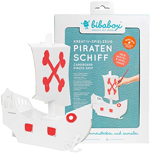 bibabox - Kleines Piratenschiff zum Basteln und Anmalen – Nachhaltiges Spielzeug und Bastelset Kinder, kleines Piratenschiff für Kinder, tolles Geschenk Mädchen und Jungen von bibabox KREATIV MIT PAPPE