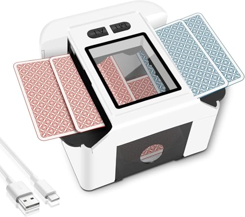 Bibykivn Automatischer Kartenmischer mit 2000mAh Wiederaufladbarem Akku, One-Press Auto & Manueller Modus Geräuscharmer Spielkarten-Shuffle für Kartenspiele, Texas Hold'em, Poker, Blackjack (Weiß) von Bibykivn
