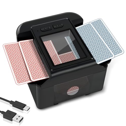 Bibykivn Automatischer Kartenmischer mit 2000mAh Wiederaufladbarem Akku, One-Press Auto & Manueller Modus Geräuscharmer Spielkarten-Shuffle für Kartenspiele, Texas Hold'em, Poker, Blackjack (Schwarz) von Bibykivn