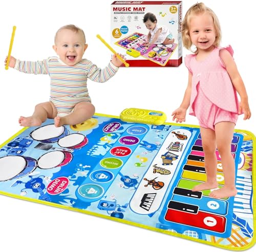 Bibykivn Baby Musikmatte ab 1 Jahr, 3-in-1 Musikmatte Kinder, Klaviermatte Schlagzeugmatte Matte mit 6 Musikinstrumente, Montessori Spielzeug für Jungen Mädchen 1 2 3 4 5 Jahren (Blau) von Bibykivn