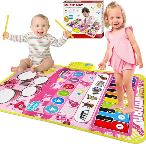 Bibykivn Baby Musikmatte ab 1 Jahr, 3-in-1 Musikmatte Kinder, Klaviermatte Schlagzeugmatte Matte mit 6 Musikinstrumente, Montessori Spielzeug für Jungen Mädchen 1 2 3 4 5 Jahren (Rosa) von Bibykivn