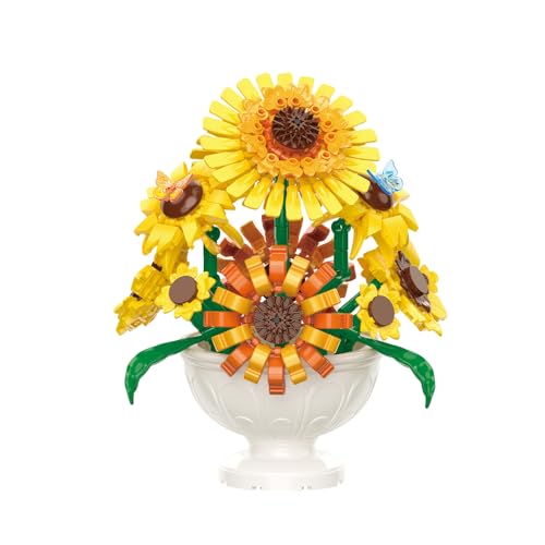 Bibykivn Blumenstrauß Bausteine Sets, 469 Stück Sonnenblume Bouquet Building, Künstlicher Blumenstrauß Bausteine Bauklötze Spielzeug für Geburtstag Valentinstag Weihnachten von Bibykivn
