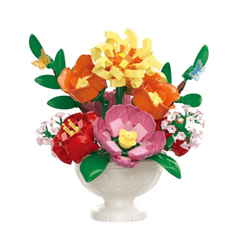 Bibykivn Blumenstrauß Bausteine Sets, 487 DIY Blumen Bausteine Bausatz, Botanical Kollektion Bauspielzeug für Home Office Decor für Erwachsene, Geschenk für Muttertag Valentinstag von Bibykivn
