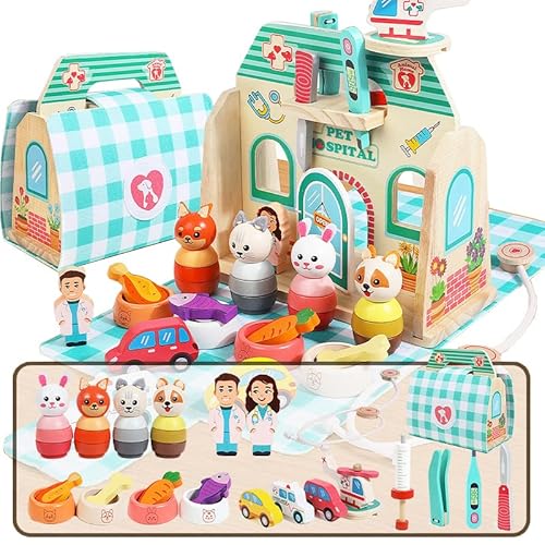 Bibykivn Tierklinik für Kinder, 37-teiliges Holz Spielset Mit Echtem Stethoskop, Thermometer und Spritze Montessori Spielzeug, Geschenk für Kinder Rollenspiele Spielzeug ab 3 Jahren Bibykivn Tierklinik für Kinder, 37-teiliges Holz Spielset Mit Echtem Stethoskop, Thermometer und Spritze Montessori Spielzeug, Geschenk für Kinder Rollenspiele Spielzeug ab 3 Jahren von Bibykivn
