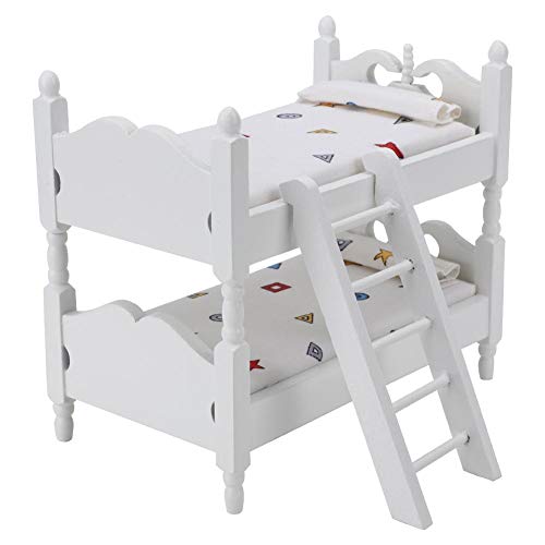 Puppenhaus Etagenbett, 1:12 Mini Puppenhaus Bett Miniatur simuliert Holz Etagenbett Möbel Modell Spielzeug Zubehör(Weiß) von Bicaquu