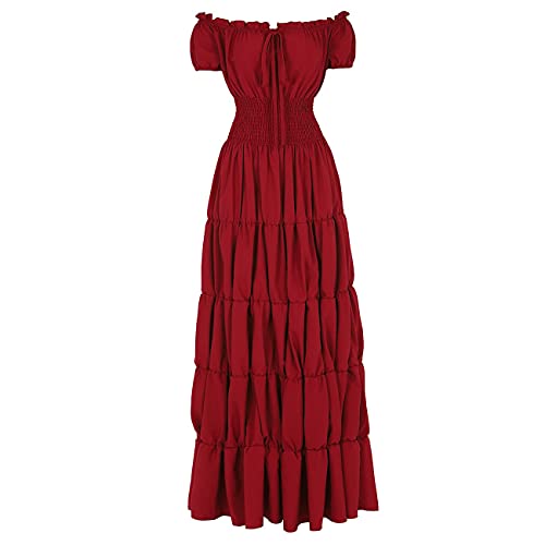 Bichingda Renaissance-Kostüm für Damen, mittelalterliches Unterhemd, Bauernkleid, irisches Kleid, gesmokte Taille, Retro-Kleid, Cosplay Bichingda Renaissance-Kostüm für Damen, mittelalterliches Unterhemd, Bauernkleid, irisches Kleid, gesmokte Taille, Retro-Kleid, Cosplay von Bichingda
