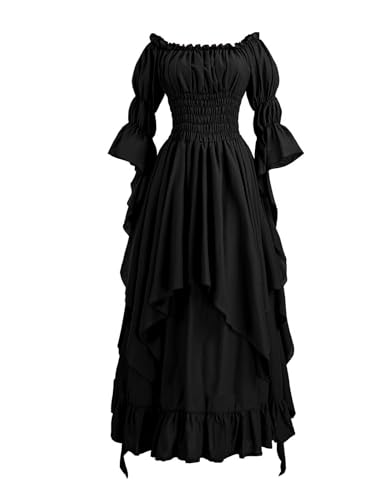 Bichingda Renaissance-Kostüme für Damen, viktorianisches Kleid, Puffärmel, schulterfrei, Rüschen, Mittelalter-Kostüm von Bichingda