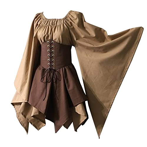 Traditionelles irisches Damenkleid im Renaissance-Stil, mittelalterliches Kostüm, ausgestellte Ärmel, Korsett, Halloween, viktorianisches kurzes Kleid von Bichingda