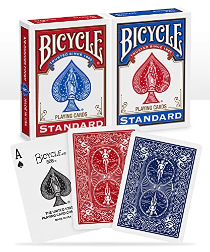 Bicycle 1001781 Kartendeck Standard 2er-Pack Rot & Blau Rommé-Karten, Pokerkarten, Zauberkarten/Klassische Rider Back Rückseite/hochwertiges Kartenspiel, ab 10 Jahren, Poker von Bicycle