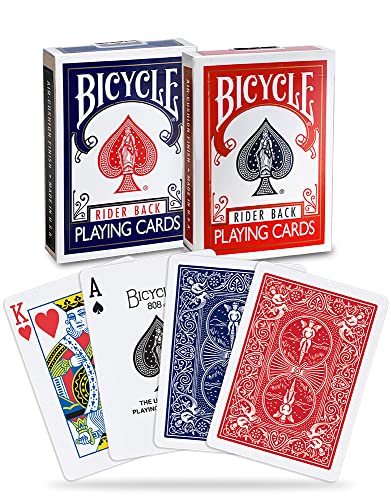Bicycle Rider Back Spielkarten, Standard-Index, Pokerkarten, Premium-Spielkarten, Rot & Blau, 2 Stück (1 Stück) von Bicycle