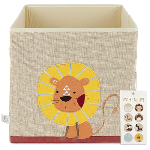 Bieco Aufbewahrungsbox Kinder | Löwen Motiv ca. 36L faltbar | Süße Spielzeug Kiste für Kallax Regal | Aufbewahrungsbox 33x33x33 | Kallax Boxen für Spielzeug Aufbewahrung | Storage Box Kallax von Bieco