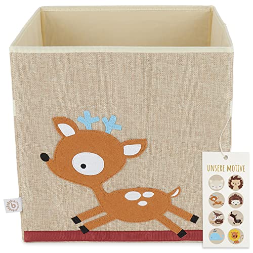 Bieco Aufbewahrungsbox Kinder | Reh Motiv ca. 36L faltbar | Süße Spielzeug Kiste für Kallax Regal | Aufbewahrungsbox 33x33x33 | Kallax Boxen für Spielzeug Aufbewahrung | Storage Box Kallax Korb von Bieco