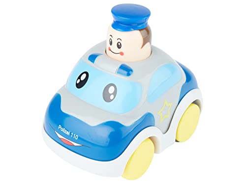 Bieco Drück & Los Flitzer Feuerwehr oder Polizeiauto, Spielzeug-Autos mit Aufzieh Mechanismus durch Kopf herunterdrücken, Rückzug Spielzeugautos ab 12 Monaten für Baby und Kinder von Bieco