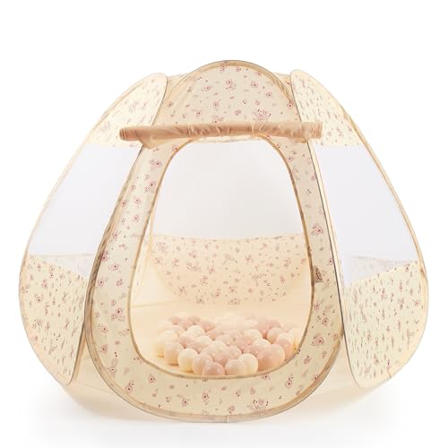 Bieco Kinderzelt und Bällebad Pop up Vintage Flowers mit 50 Bällen | Prinzessin Zelt Kinder | Spielzelt Mädchen | Princess Tent | Bällebad | Kinderspielzelt Mädchen | Spielzelt Kinderzimmer von Bieco