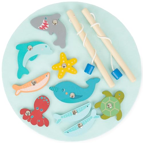 Bieco Magnetspiel Angel Spiel Kinder - Fische angeln - Montessori Angelspiel Kleinkind - Holz Angelspiel - Magnetangel Kinder Angel Spielzeug - Fische mit Magnet Spielzeug Angel magnetisch Fisch Spiel von Bieco