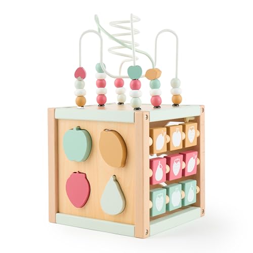 Bieco Motorikwürfel Berry XXL nachhaltiges Holz FSC® | Spielwürfel Baby | Motorikwürfel ab 1 Jahr Activity Würfel Activity Center Montessori von Bieco