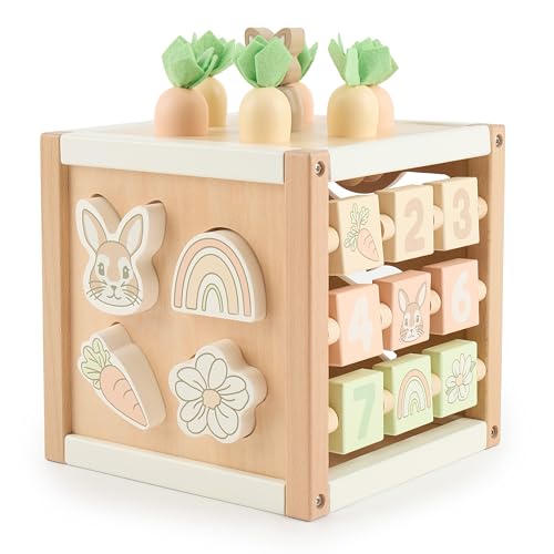 Bieco Motorikwürfel Hase Fine nachhaltiges Holz FSC® | Spielwürfel Baby | Motorikwürfel ab 1 Jahr Activity Würfel Activity Center Montessori von Bieco