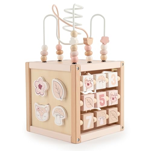 Bieco Motorikwürfel REH Ella nachhaltiges Holz FSC® | Spielwürfel Baby Activity Center Baby Montessori Holzspielzeug ab 1 Jahr von Bieco