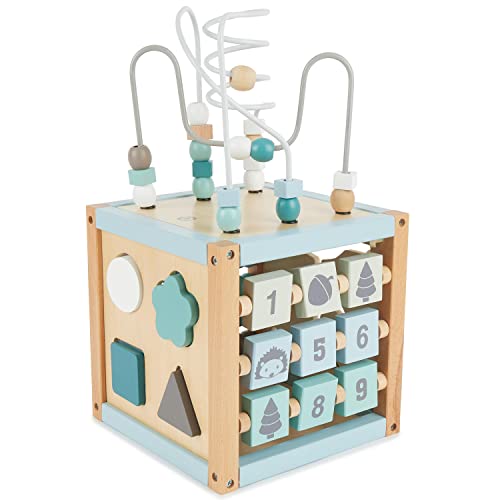 Bieco Motorikwürfel Scandi-Chic nachhaltiges Holz FSC® | Motorikspielzeug ab 1 Jahr | Activity Center Baby Spielzeug 1 Jahr | Motorikwürfel Holz | holzspielzeug ab 1 Jahr motorikschleife ab von Bieco