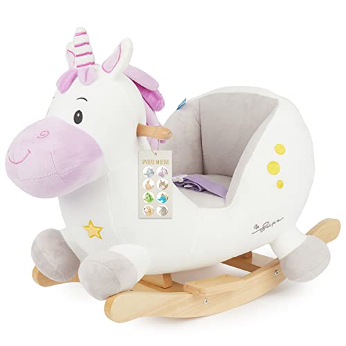 Bieco Plüsch Schaukeltier Einhorn, 60 cm | Kinder Schaukelstuhl mit Sicherheitsgurt | Baby Schaukel | Schaukel Kleinkind | Schaukeltier Baby Schaukelwippe ab 9 Monate | Schaukelpferd Holz von Bieco