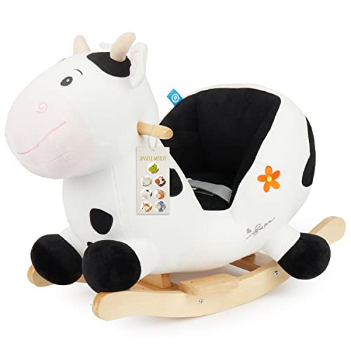 Bieco Plüsch Schaukeltier Kuh Heidi, 60 cm | Kinder Schaukelstuhl mit Sicherheitsgurt | Baby Schaukel | Schaukel Kleinkind | Schaukeltier Baby Schaukelwippe ab 9 Monate | Schaukelpferd Holz von Bieco