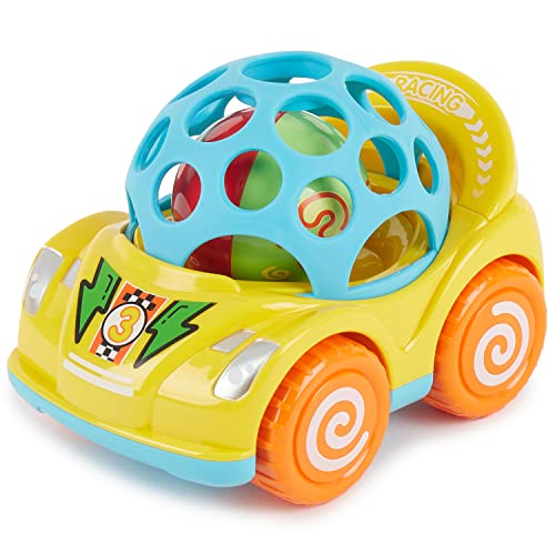 Bieco 19035202 Rückzug Auto mit Rassel,Auto Spielzeug Baby Auto Aufziehautos mit Rückzug Spielzeugauto ab 1 Jahren Spielzeug Auto Autos Spielzeug Cars Geschenke Spielzeug ab 1 Jahre, Gelb von Bieco