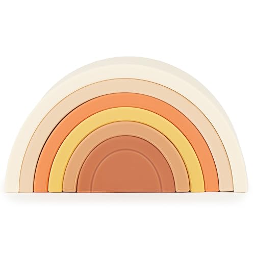 Bieco Silikon Motorikspielzeug Baby Regenbogen Chocolate Bliss | Regenbogen Bausteine Holz in Pastel Farben | Holz Regenbogen Puzzle | Bogen Steckspiel | Bunter Regenbogen | Motorikspielzeug ab 1 Jahr von Bieco