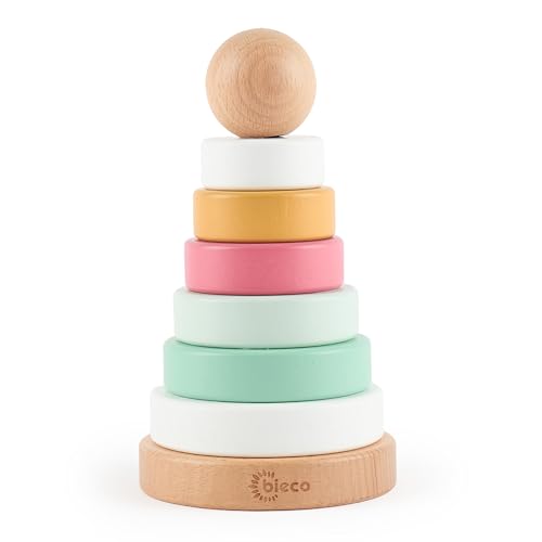 Bieco Stapelturm Baby Berry | nachhaltiges Holz FSC® | 19 cm | Steckspiel ab 1 Jahr Stapelringe Baby Holz Holzturm Baby Holzspielzeug ab 1 Jahr Baby Stapelturm Holz Stapelturm ab 1 Jahr Steckspiel von Bieco