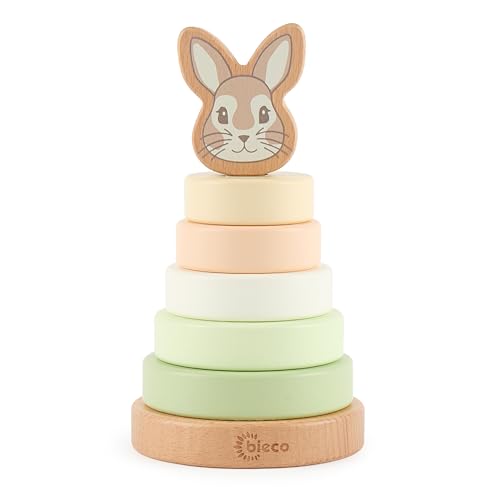 Bieco Stapelturm Baby Hase Fine | nachhaltiges Holz FSC® | 19 cm | Steckspiel ab 1 Jahr Stapelringe Baby Holz Holzturm Baby Holzspielzeug ab 1 Jahr Baby Stapelturm Holz Stapelturm ab 1 Jahr Steckspiel von Bieco