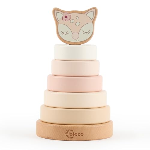 Bieco Stapelturm Baby REH Ella | nachhaltiges Holz FSC® | 19 cm | Steckspiel ab 1 Jahr Stapelringe Baby Holz Holzturm Baby Holzspielzeug ab 1 Jahr Baby Stapelturm Holz Stapelturm ab 1 Jahr Steckspiel von Bieco