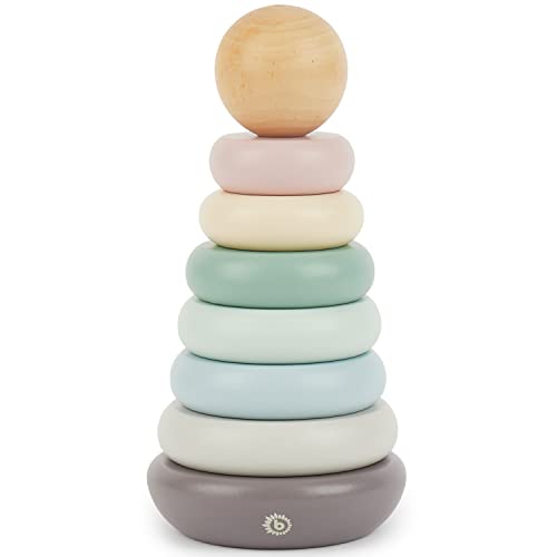 Bieco Stapelturm Baby | Stapelspiel ab 1 Jahr | Steckspiel Ringe | Holzspielzeug Baby greifen Lernen | Motorikspielzeug Baby Holz Ringpyramide Baby Steckturm Holz Baby Regenbogen Holz Baby Mint von Bieco