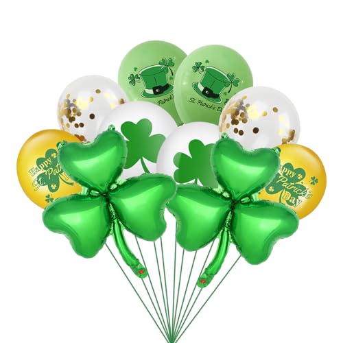 10 Stück St Patricks Day Luftballons Kleeblatt St Patrick's Day Latex Ballons Lucky Irische Shamrock Festivaldekorationen von Big Eye Owl