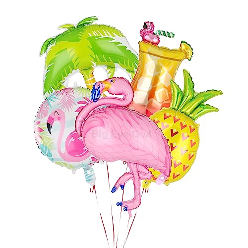 Big Eye Owl 5 Stück Hawaii Luftballons Flamingo Riesen Flamingo Palmenbaum Ananas Sommerparty Folienballon Hawaiian Helium Foil Ballons Aloha Luau Party Deko von Big Eye Owl