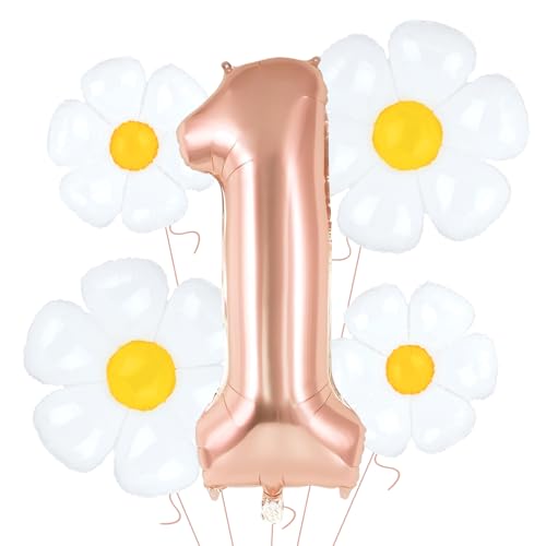 5 Stück Riesige Dasiy Zahl 1 Mylar-Luftballons, 101,6 cm, Rotgold, Zahl 1, Folienballon, weiße Gänseblümchen, 1. Geburtstag, Party, Babyparty, Dekoration 5 Stück Riesige Dasiy Zahl 1 Mylar-Luftballons, 101,6 cm, Rotgold, Zahl 1, Folienballon, weiße Gänseblümchen, 1. Geburtstag, Party, Babyparty, Dekoration von Big Eye Owl