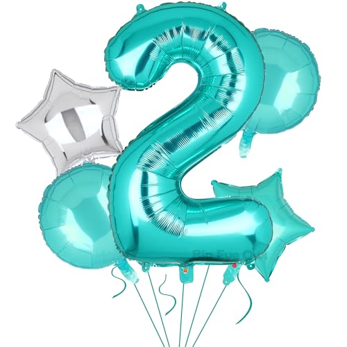 5 Stück XXL Türkis Zahl 2 Luftballon Tiffany Blau Nummer 2 Folienballons Groß Zahlen Happy Birthday Ballon Geburtstags Deko 100cm von Big Eye Owl