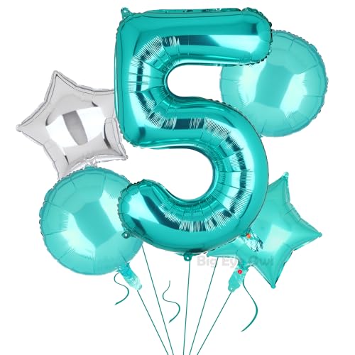 5 Stück XXL Türkis Zahl 5 Luftballon Tiffany Blau Nummer 5 Folienballons Groß Zahlen Happy Birthday Ballon Geburtstags Deko 100cm 5 Stück XXL Türkis Zahl 5 Luftballon Tiffany Blau Nummer 5 Folienballons Groß Zahlen Happy Birthday Ballon Geburtstags Deko 100cm von Big Eye Owl