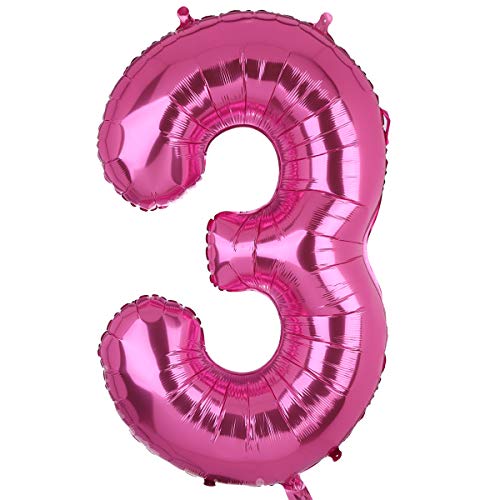 XXL Groß Rosa Zahl 3 Folienballon Luftballon Folien Mylar Riese MäDchen Helium Ballon Geburtstag Party Deko Lieferungen Baby 100 CM von Big Eye Owl