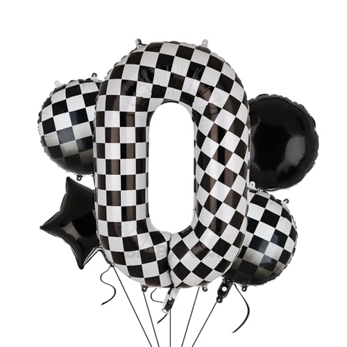 XXL Checkered Zahl 0 Folienballons Schwarz Weiß Rennauto Ballon 5 Stück Mylar Helium Zahlen 0 Rennwagen Autos Luftballon Party Deko Geburtstags Race Car Theme 100cm XXL Checkered Zahl 0 Folienballons Schwarz Weiß Rennauto Ballon 5 Stück Mylar Helium Zahlen 0 Rennwagen Autos Luftballon Party Deko Geburtstags Race Car Theme 100cm von Big Eye Owl