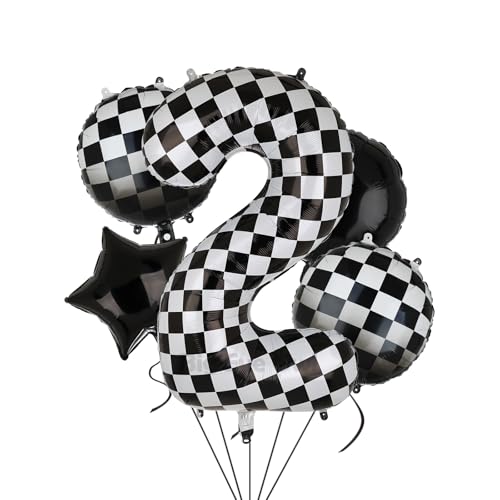 XXL Checkered Zahl 2 Folienballons Schwarz Weiß Rennauto Ballon 5 Stück Mylar Helium Zahlen 2 Rennwagen Autos Luftballon Party Deko Geburtstags Race Car Theme 100cm XXL Checkered Zahl 2 Folienballons Schwarz Weiß Rennauto Ballon 5 Stück Mylar Helium Zahlen 2 Rennwagen Autos Luftballon Party Deko Geburtstags Race Car Theme 100cm von Big Eye Owl