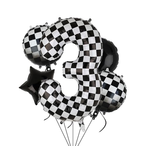 XXL Checkered Zahl 3 Folienballons Schwarz Weiß Rennauto Ballon 5 Stück Mylar Helium Zahlen 3 Rennwagen Autos Luftballon Party Deko Geburtstags Race Car Theme 100cm XXL Checkered Zahl 3 Folienballons Schwarz Weiß Rennauto Ballon 5 Stück Mylar Helium Zahlen 3 Rennwagen Autos Luftballon Party Deko Geburtstags Race Car Theme 100cm von Big Eye Owl