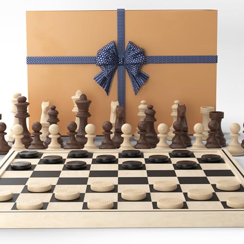 Big Game Hunters Schach und Dame aus Holz, tragbar, 30 x 30 cm, Klappbrett mit hochwertigen Kiefernstücken von Big Game Hunters