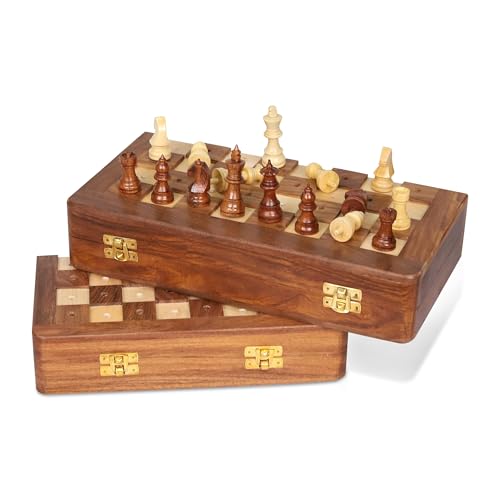 Handgefertigtes 25,4 cm Rosenholz-Schachset - Faltbares Reisebrett mit taktilen und kontrastreichen Teilen - Tragbares klassisches Spiel für Erwachsene von Big Wood Works